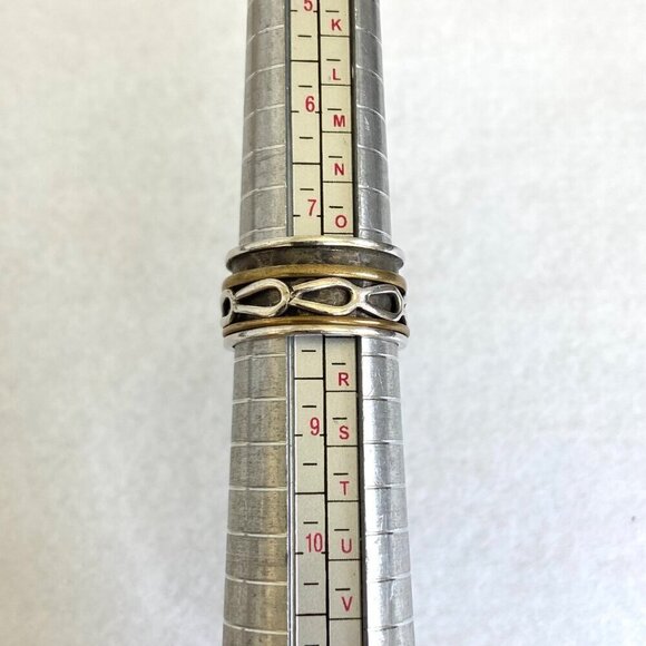 Sterling Silver 925 India Two Tone Brass Wide Multiple Band Spinner Ring Sz 7.5 - Picture 9 of 14